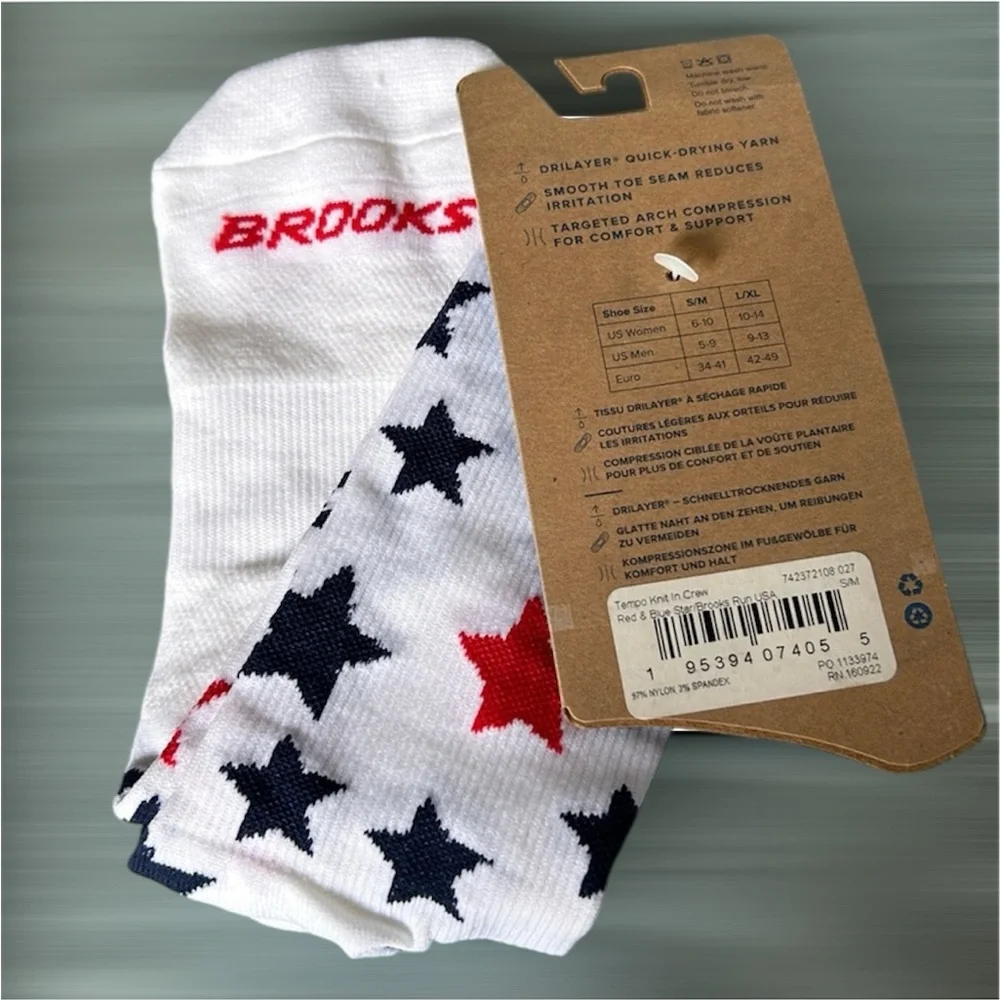 Brooks White Socks with Stars Accents